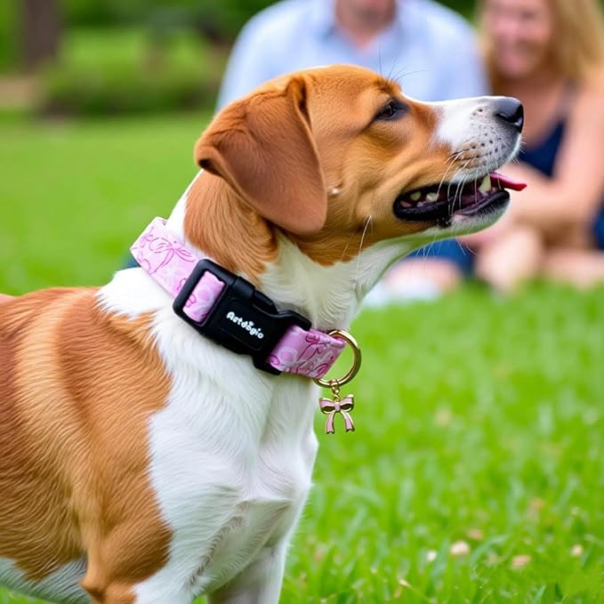 Medium Dog Collar, Girl Boy Dog Collars with Bow Pattern, Adjustable Cotton Pink Dog Collar for Puppy, Cute Holiday Collars for Dogs, Ideal for Gifts,Pet Accessory,Daily Walk-M