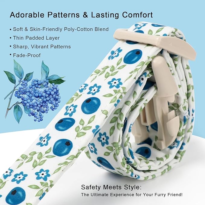 Spring/Summer Dog Collar for Large Dogs - Fresh Blueberry Girl Boy Dog Collars, Soft Lightweight Puppy Collar, Breathable Adjustable Male Female Fruit Floral Dogs Collars L
