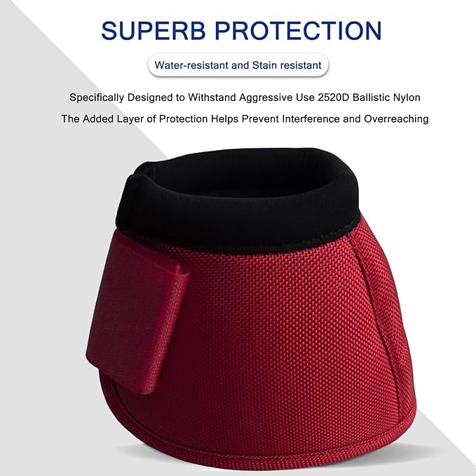 Equine Ballistic Overreach Bell Boots - No-Turn Horse Hoof Protection Boots (Sold in Pairs) WineRed X-Large
