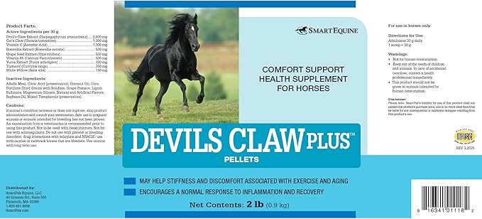 SmartEquine | Devil's Claw Plus Pellets | Horse Joint Supplement with Yucca for Horses | Supports Joint Strength, Comfort & Mobility | Antioxidant Support Supplement | 2 lb Tub