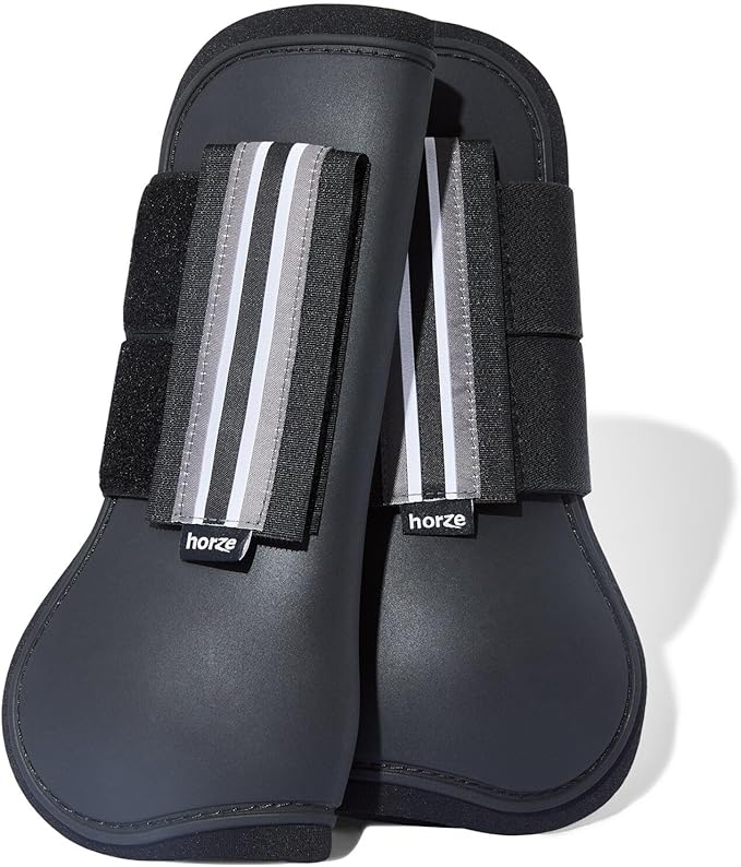 HORZE Adepto Open Front Tendon Boots | Durable Shell with Neoprene Lining - Black - Cob