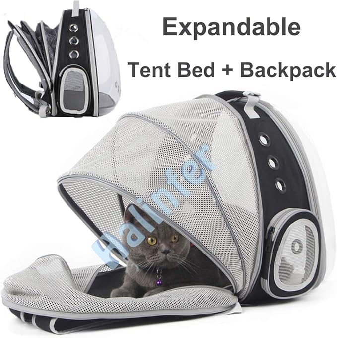 halinfer Back Expandable Cat Backpack Carrier, Fit up to 12 lbs, Space Capsule Bubble Window Pet Carrier Backpack to Carry and Transport Cat Bunny Small Puppy