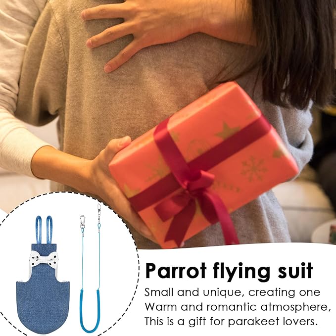Parrot Clothes, Parrot Diaper Bird Flight Suit, Bird Diaper Harness, Adjustable Parrot Diaper, Washable Bird Diaperk, Bird Parrot Diaper with Elastic Training Rope (1PCS Denim Blue)