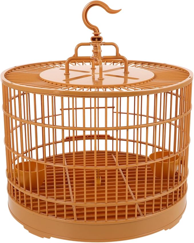 Milisten Small Bird Cage with Feeder Plastic Round Hanging Bird House Carrier with Hook for Small Birds Parakeets Finches Cockatiels B