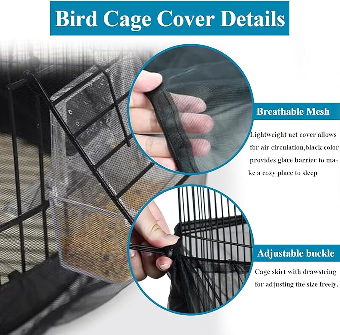 ASOCEA 2Pack Large Bird Cage Seed Cather,Bird Cage Cover Adjustable Soft Airy Skirt Guard for Parrot Parakeet Macaw African Round Square Cages Cover (118 * 31.5in/300 * 80cm) (Black & White)