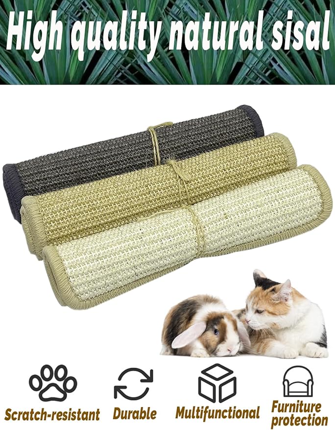 Rabbit Scratching Pad 4 Pack Natural Sisal Bunny Scratch Pads Small Animal Nail Scratcher for Indoor Grinding Claw Mat Pet Rug for Guinea Pigs Chinchillas Ferrets (White)