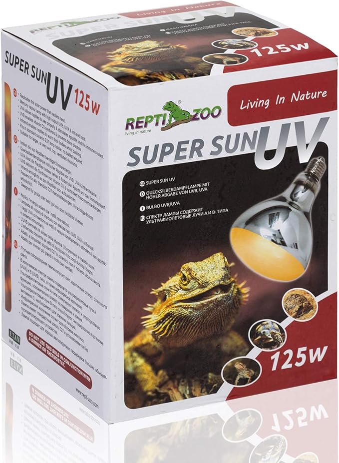 REPTI ZOO 125W Reptile Heat Lamp - Full Spectrum UVA UVB Sun Lamp - Self-Ballasted Vapor Basking Spot Lamp/Bulb/Light for Reptiles and Amphibians