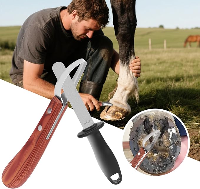 3-in-1 Farrier Hoof Knife with Built-in Sharpenerener & Horseshoe Brush–High Carbon Steel Blade,Sharpener Hoof Knife,Hoof Knife Sharpenerener for Professional Trimming, Grooming & Hoof Care