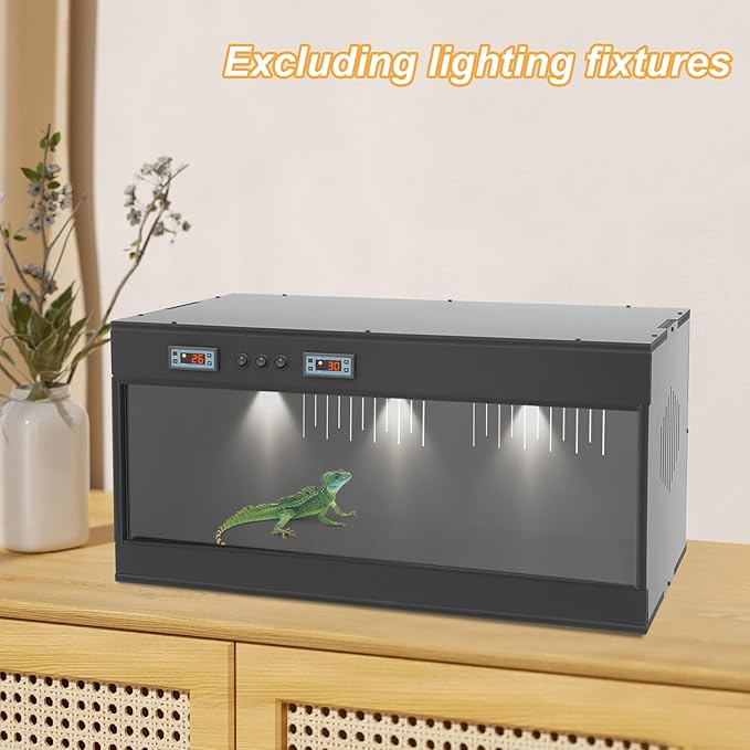 Reptile Pet Breeding Box, 31.5x15.75x15.75in PVC Reptile Terrarium Tanks, R-eptile Lounge Habitat with Intelligent Thermostat (Below 104℉) & Glass Sliding Door, LCD, External Switches, Black