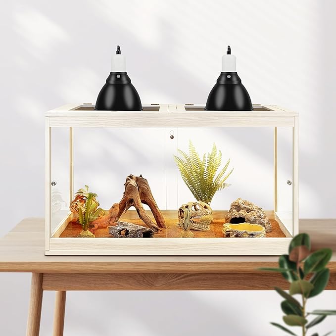 Prolee Tempered Glass Bearded Dragon Tank,Reptile Encloure and Snake Tank with Metal Mesh Roof Door,Locking Design Reptile Tank for Lizard,Gecko,Chameleon (Oak, 28 Gallon (24x16x16 Inch))