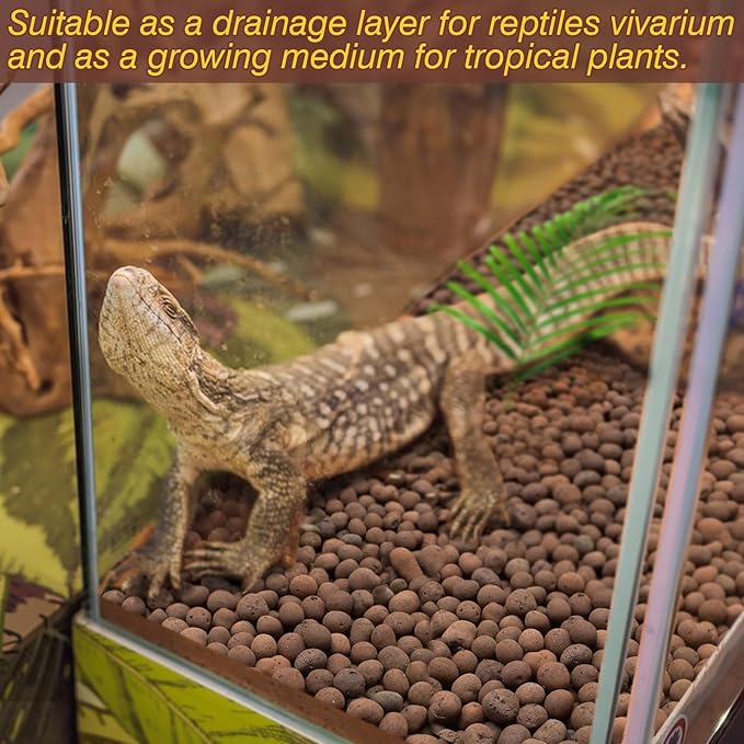 ZeeDix Reptile Substrate Leca Balls - 6LBS Organic Expanded Clay Pebbles, Bioactive Terrarium Bedding for Reptile Tank Habitat Accessories, Ideal for Bearded Dragon, Tortoise, Gecko, Snake & Frog