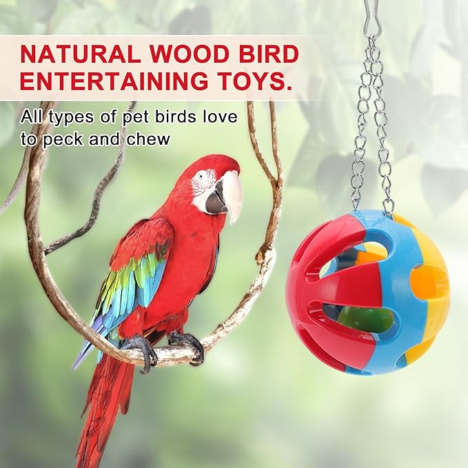Cockatiel Toys, Bird Parrot Swing, Chewing Toy Set, Pet Birds Toys for Parakeet Conures Finches, 15 Pcs Multifunctional Hanging Bell Climbing Ladders