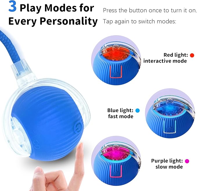 Interactive Cat Toys for Indoor Cats Smart Automatic Ball Rolling for Bored Kitten Pet Upgraded Speedy Moving Chase Dogs Toy Blue