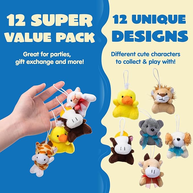 JOYIN 36 Pack Mini Animal Plush Toy Assortment (36 Units 3" Each),Bulk Stuffed Animals Party Favors for Kids, Small Animals Plush Keychain Decoration, Carnival Prizes, Christmas Party Favors