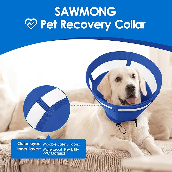 SAWMONG Soft Dog Cone Collar, Cone for Dogs to Stop Licking, Dog Cones for Large Dogs, Comfy Elizabeth E-Collar for Doggy After Surgery Alternative, Adjustable Pet Recovery Collar (L,Blue)