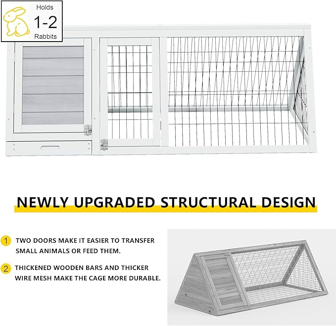 Chicken Run Coop,Wooden A-Frame Quail Cages Rabbit Hutch with Ventilating Wire & 3 Doors Indoor Outdoor Portable Playpen Run House for Duck Chick Poultry & Small Animals (Grey)