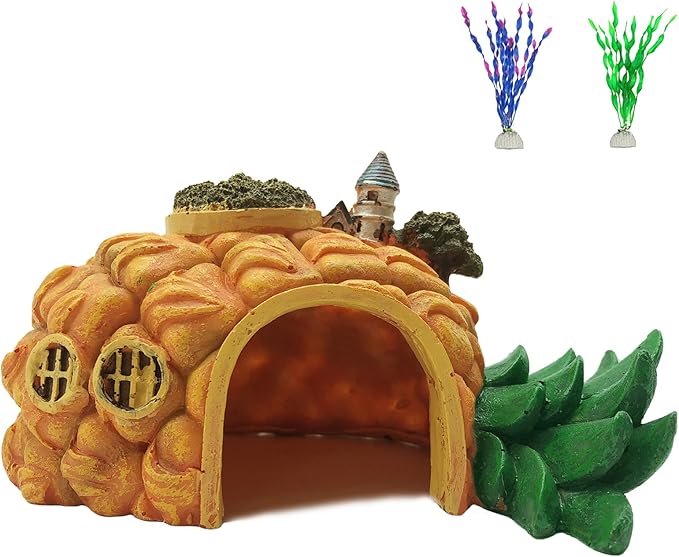 Tfwadmx Aquarium Decorations Resin Pineapple Fish Tank House Hermit Crab Hideout Cave Shelter Decor Underwater Landscape Hut Aquarium Ornament for Shrimps Breeding Hiding