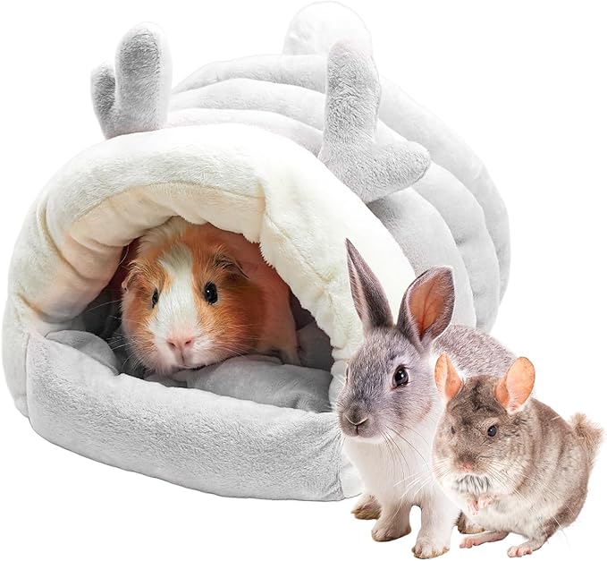 Guinea Pig Hideout, Warm Bed for Guinea Pig,Rabbits, Chinchillas, Cozy Small Animal Winter Shelter (Gray, Medium)
