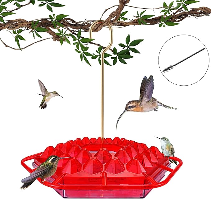 Hummingbird Feeders for Outdoors,Hanging Ant and Bee Proof,30 Feeding Ports Shirem Hummingbird Feeder,Built-in Ant Moat,Easy to Fill and Clean,14 Ounces (1 Pack)