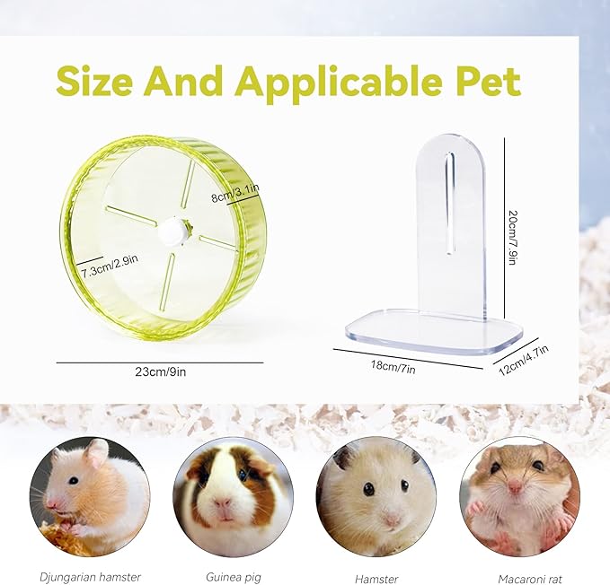 9In Hamster Wheel, Adjustable Chinchilla Wheel, Silent Spinner for Dwarf Syrian Gerbils & Mice (9 Inch, Green)