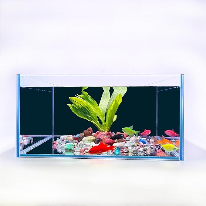 3.5 Gallon Fish Tank 30 * 30 * 15CM- Low Iron Glass Aquarium with Non-Slip Mat, Background Paper & Corner Protectors | Betta, Turtle, Shrimp Habitat Kit | Beginner Friendly Small Aquarium