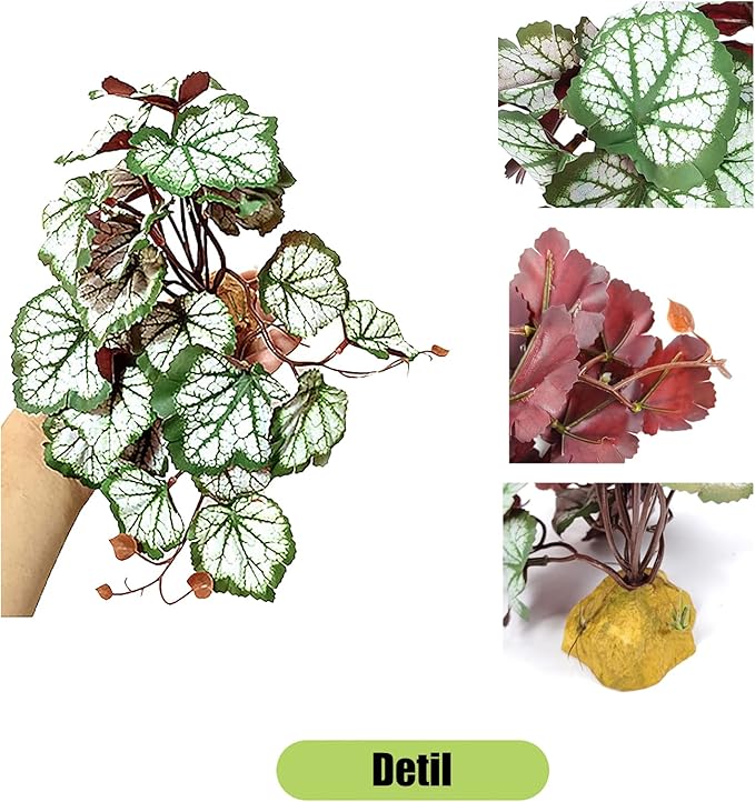 Woyrise Reptile Artificial Plants for Terrarium Decor, Amphibian Habitat Hideout Bearded Dragon Tank Decorations fit Crested Gecko Leopard Lizard Chameleon Ball Python Snake Frog - Saxifrage
