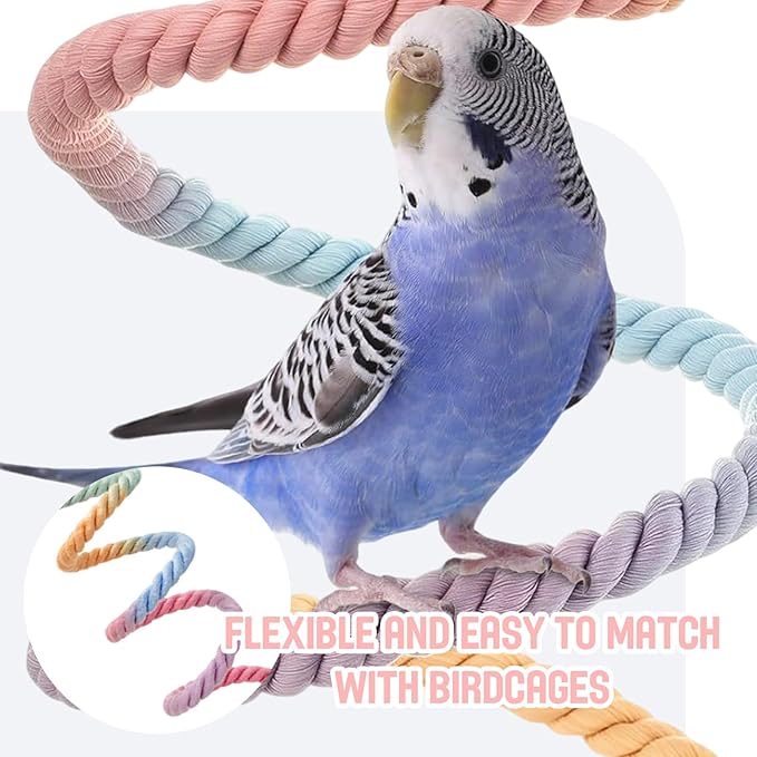 2pcs Gradient Colorful Bird Rope Perch Stand,Hanging Bird Rope Perch Stand Extra Long Gradient Color Swing,Double-Layer Bird Swing,Bendable Climbing,Parakeet Lovebirds Budgies Play(59'',10''E)