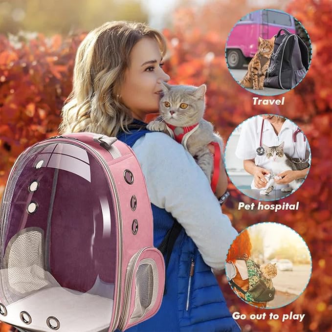 Cat Backpack Carrier, Pet Cat Carrier with Ventilated Design for Carrying Puppy Cats, Pet Carrier Backpack for Traveling/Hiking/Camping/Outdoors Airline Approved Travel Carrier(Pink)