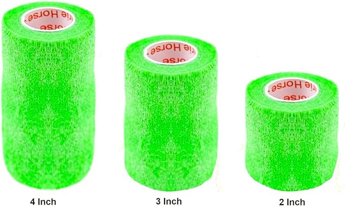 Vet Wrap Tape (Neon Green) (2 Pack) (3 Inch x 15 feet) Self Adhesive Adherent Adhering Cohesive Flex Self Stick Bandage Grip Roll Dog Cat Pet Horse