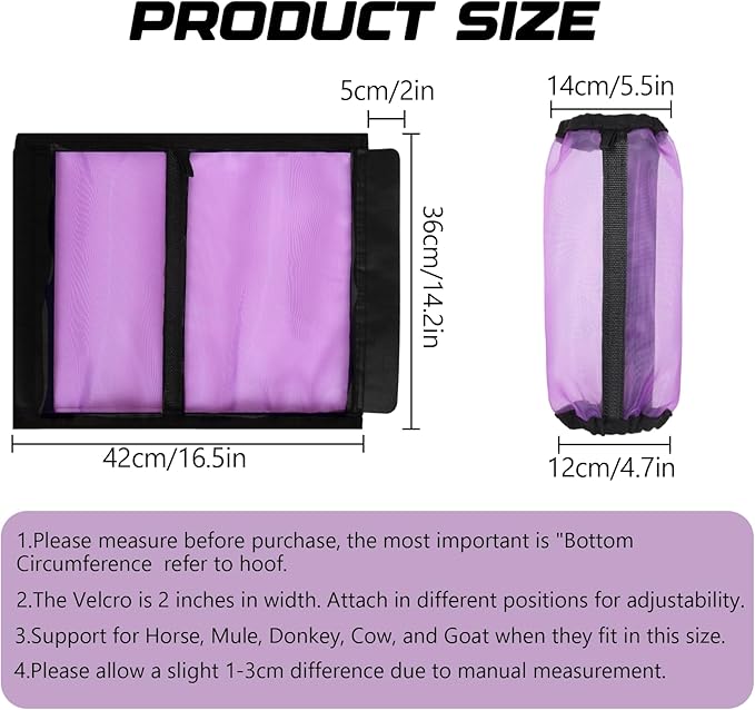 All-Purpose Fine Mesh Horse Fly Boots Breathable Anti-Fly Leggings with Sturdy Support Strips Reduce Annoying Stomping & 360°Leg Protection Durable Easy-Clean Material 4-Pack Lavender Purple
