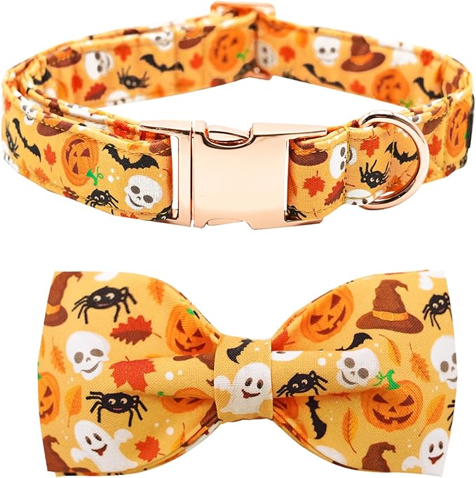 Halloween Dog Collar, Pet Collar Bow Fall Puppy Collar Girl Boy Holiday Pet Collars Gift Bow Cute Soft Puppy Collar for Medium Dogs