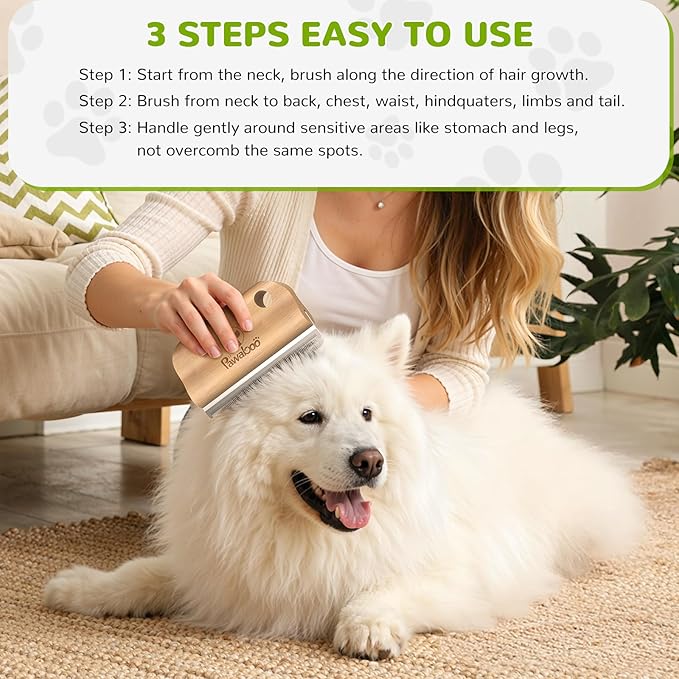 Pawaboo Deshedding Brush for Dogs & Cats, Dog Hair Removal Comb with Ergonomic Gripping, Wooden Grooming Shedding Brush for Long Hair Dogs and Cats, Hangable Pet Cleaning Comb Supplies, 5.1 Inch