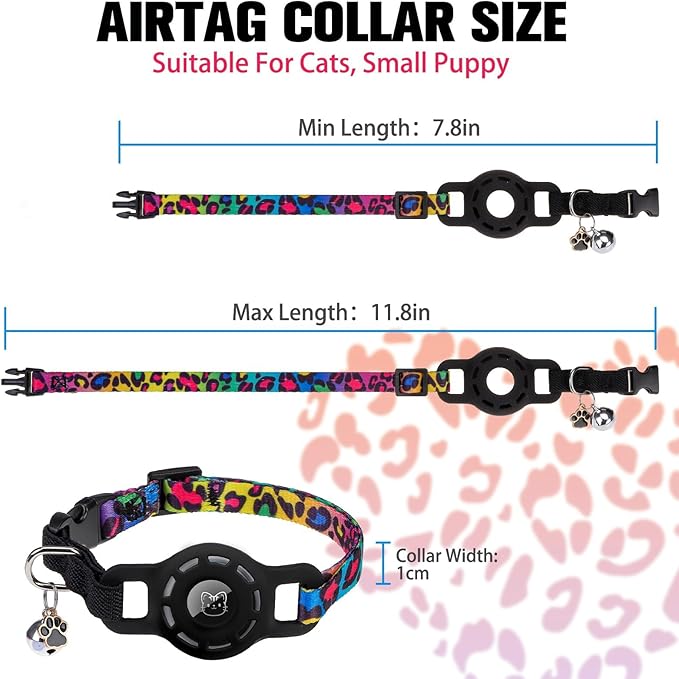 BINGPET AirTag Cat Collar with Bells, Upgraded Safety Elastic Cat Collar with Airtag Cat Collar Holder, Anti-Lost Cat Collars for Cats, Anti-Suffocation Kitty Puppy Collars