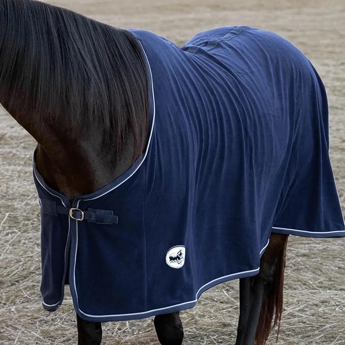Jeffers Equine Elite Fleece Horse Cooler Blanket, 69 Inch – Soft, Adjustable Fit, Lightweight, Easy Care, Moisture Wicking Cooling Sheet with Surcingle for Post Exercise, Travel for Horses – Navy