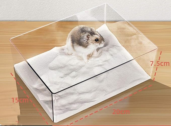 Cumuiu Hamster Sand Bathroom Clear Acrylic Toilet Tray Bathroom for Hedgehog Squirrel Hamster Guinea Pigs and Small Animal (Large)
