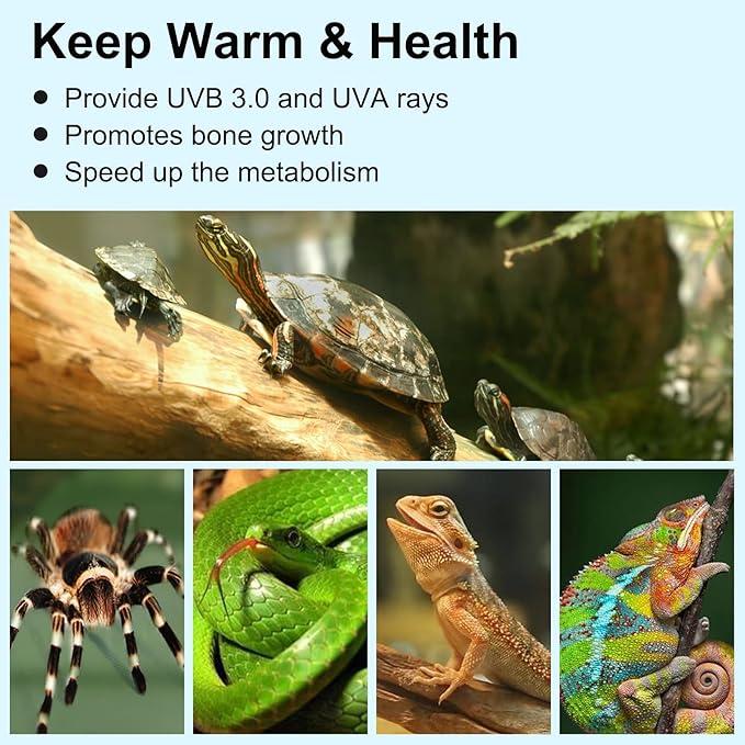 Reptile Heat Lamp, Lamp for Aquarium Turtle Tank with 25w+50w Basking Spot Light Bulbs and 360° Swivel Clamp for Turtle, Snake, Lizard, Cockatoo, Chameleon Etc, Yellow
