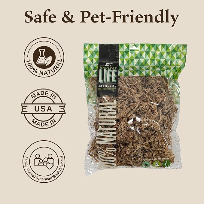 The Habitat Life - Natural Sphagnum Moss - for Reptiles, Amphibians & Invertebrates Terrariums - Humidity Control - Ideal for Burrowing & Nesting - Dye-Free & Safe - Medium - 1 Pack