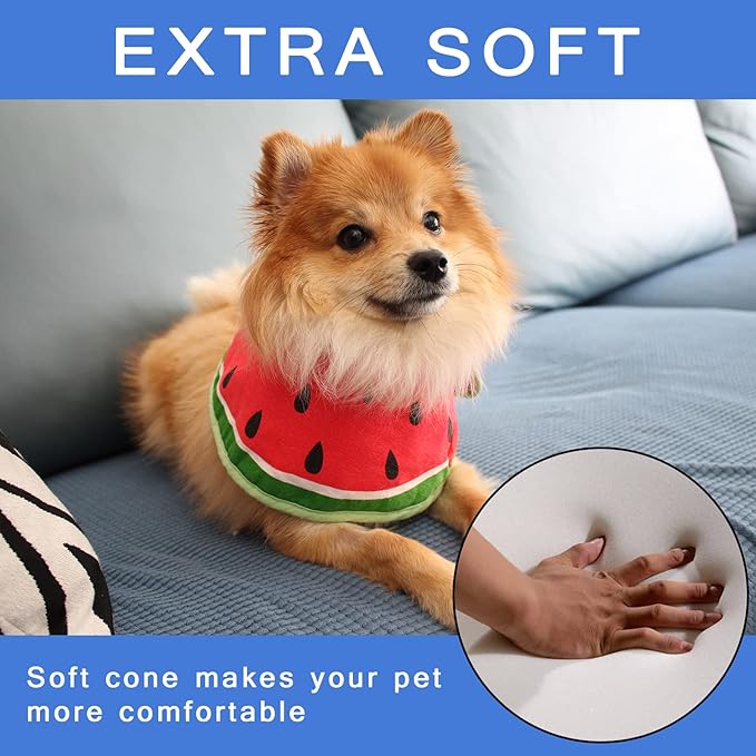 Soft Dog Cone, Lightweight Elizabethan Collar for Dogs, Adjustable Soft Cones for Dogs/Cats to Stop Licking After Surgery, Cute Watermelon Cone of Shame Alternatives for Pets (X-Small)