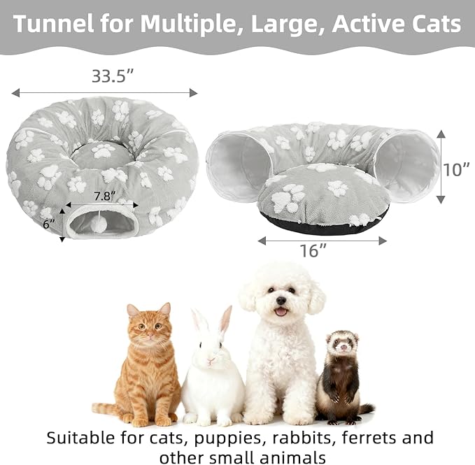 Cat Tunnel Bed - Christmas Tree Cat Dount Tunnel, Soft Plush Crinkle Collapsible Circle Cushion for Indoor Cats, Multifunctional Pet Cave Playground Toys Small Large Kitty Rabbit Puppy Ferret
