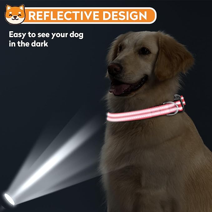 Reflective Dog Collar, Adjustable Soft Neoprene Padded Nylon Pet Collars with Buckle for Medium Dogs,M, Red
