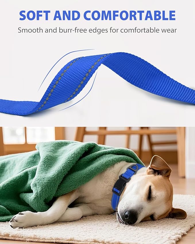Joytale Reflective Dog Collar, Adjustable Nylon Pet Collar with Quick-Release Buckle for Medium Dogs, Navy Blue, M