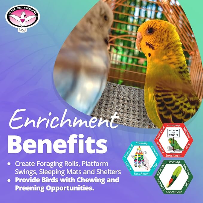 Super Bird Creations SB50007 Seagrass Mat for Cage Decor, Pet Enrichment and Boredom Relief - Versatile Toy-Making Base - Ideal for Parrots - Small to Large Birds & Reptiles - 7"x12" (1 Pack)