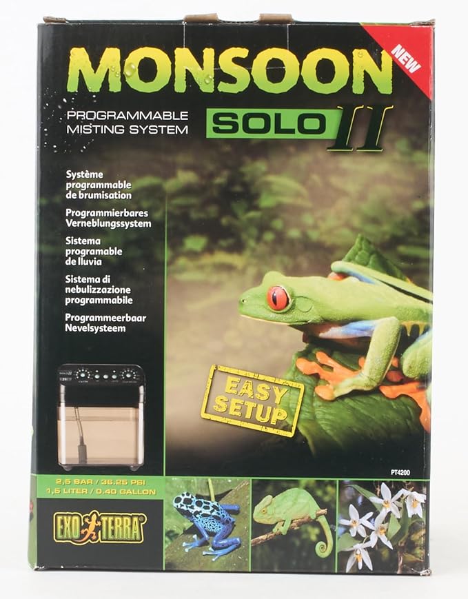 Exo Terra Monsoon Solo II - Programmable Misting System for Reptile Terrariums, Ultimate Humidifier with Multiple Nozzles for Optimal Humidity Control