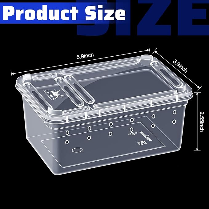 Irenare 8 Pcs Reptile Breeding Box Plastic Spider Terrarium Tarantula Feeding Box for Bearded Dragon Lizard Spider Gecko Scorpion(Vent Holes,Clear,5.9 x 3.9 x 2.5 Inch)