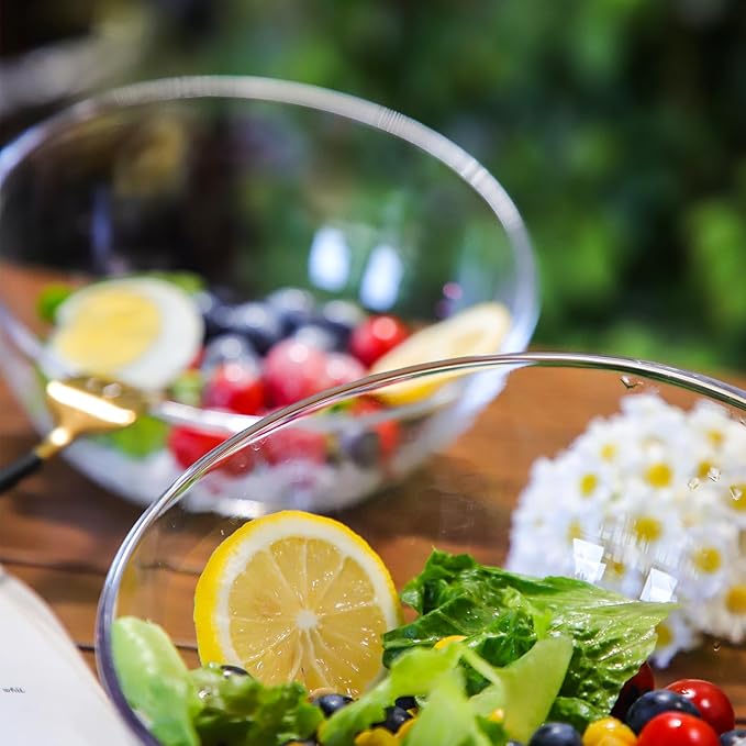 TOSSOW transparent glass set with 2 transparent slanted tilted bowls, suitable for salads, fruits, candies, popcorn, dipping sauces, seasonings, snacks, oatmeal, cat food bowls, plants, etc.