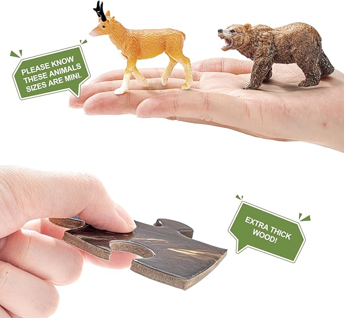 North American Animals Figurines Toys, 16PCS Realistic Safari Animals Figures & 67PCS 20" Large Woodland Jigsaw Puzzles Toys for Preschool Kids Toddlers, Ideal Gift for Toddler