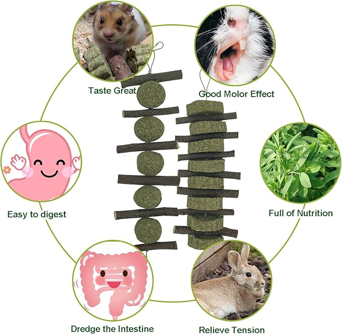 Rabbits Bunny Chew Toys Treats Natural Wood Timothy Hay Grass Cakes Balls Chew Toys Treats for Hamster Chinchilla Guinea Pigs 4pcs