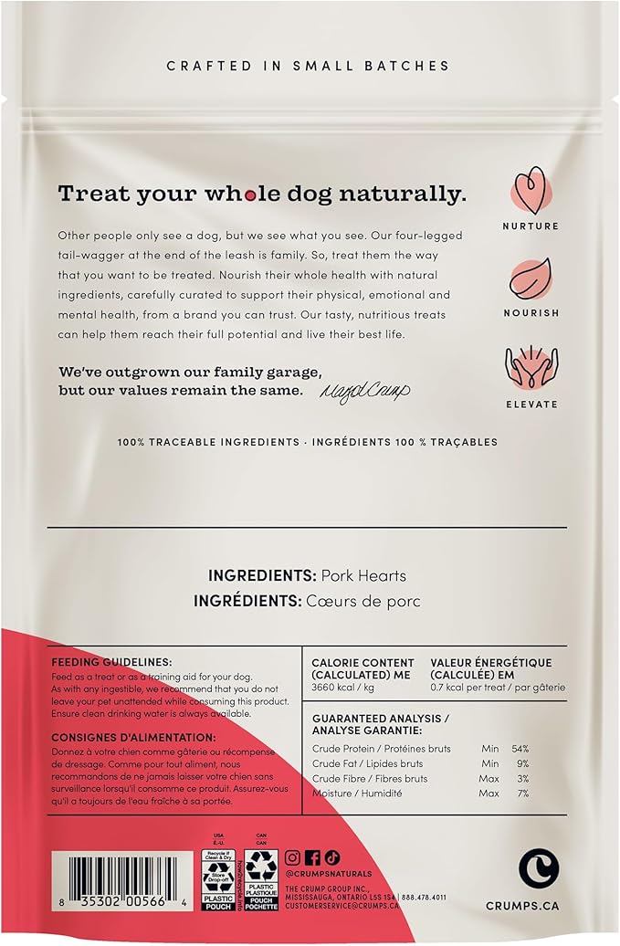 CRUMPS NATURALS Mini Trainers Freeze Dried Pork Hearts 1.9oz, Dog Treats