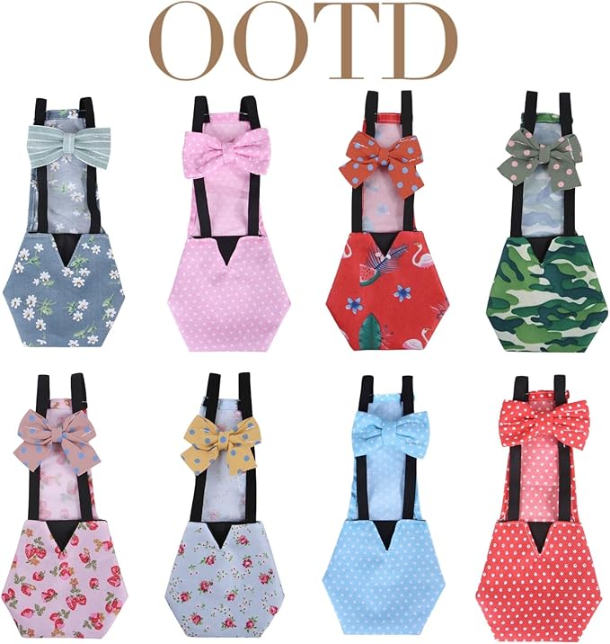 MANON ROSA Chicken Diapers Bantam Hens - Reusable 6-Piece Set with Bow Ties Poultry Nappies Washable Waterproof for Geese Pet Ducks Silkie(6D20P L)