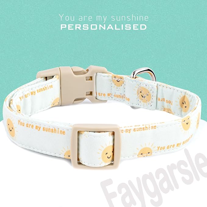 Faygarsle Sunshine Pattern Dog Collar, Adjustable Cotton Fabric, Cute Design for Small Medium Large Dogs L